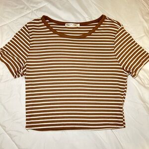 Baby tee cropped top brown and white striped